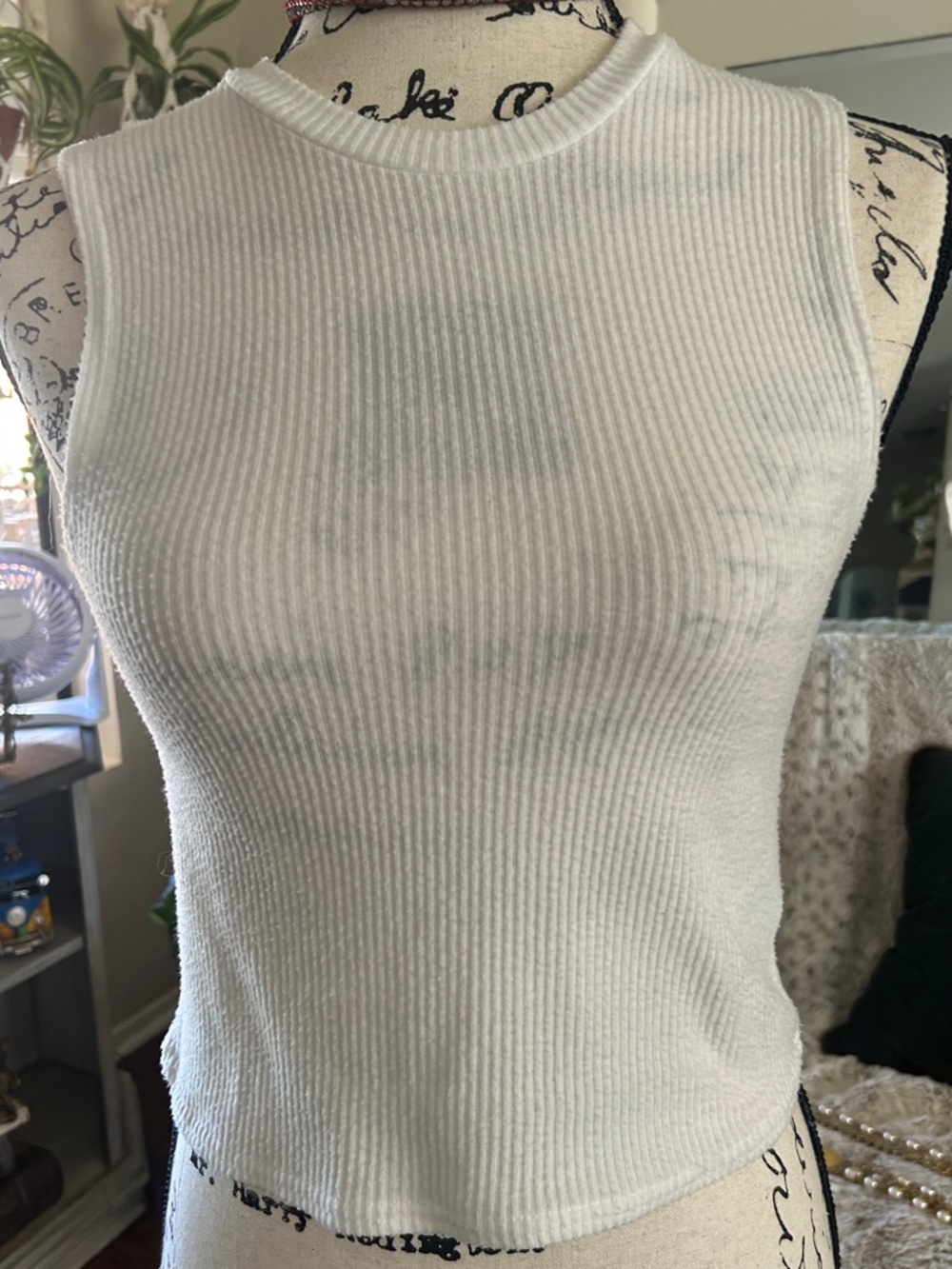 Volcom White Ribbed High-Neck Tank